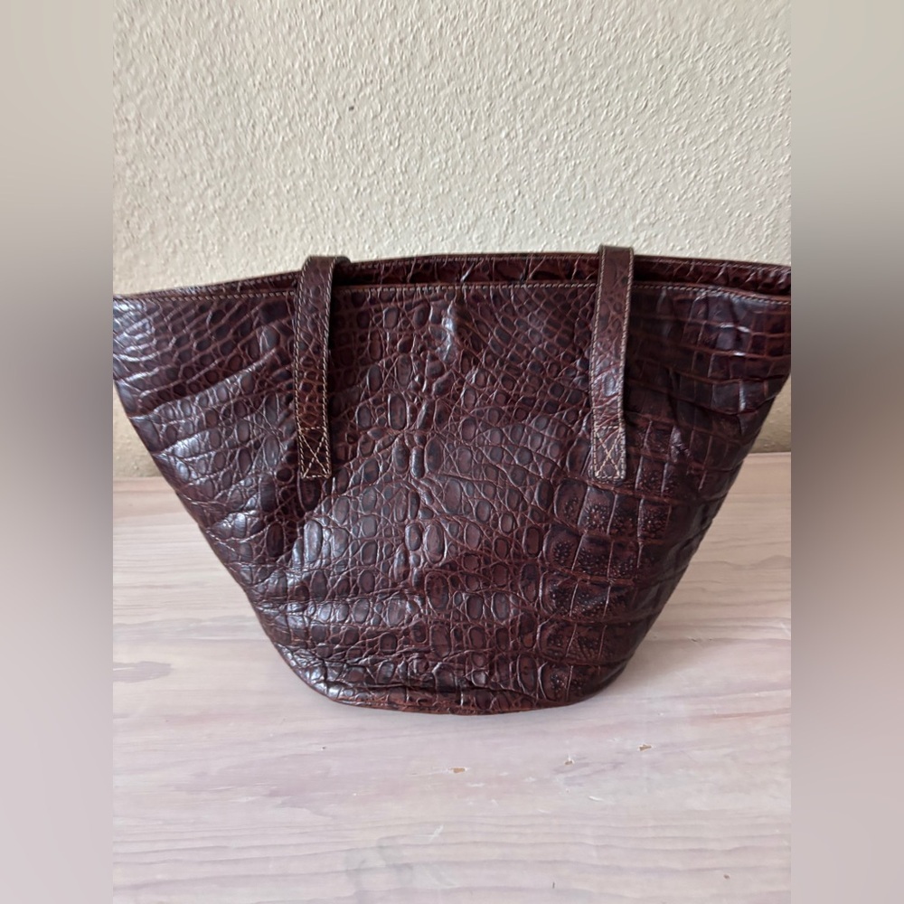 MaxMara Vintage Brown Croc Embossed Leather Tote - Picture 2 of 7